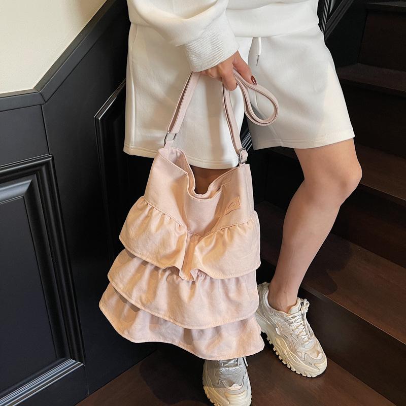 Cross-Body Tote Bag for Women Large Capacity Canvas Purse with Pleated Design Slouchy Hobo Bag Aesthetic Lazy Style Shoulder Bag