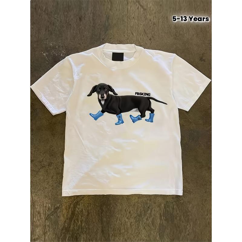 European sizes American-style Niche Dachshund Print Top - Concert Party Streetwear, Exclusive Short-sleeve Merch for Anime Lovers 110 белый