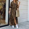 Summer Leopard Print Long Sleeve Shirt Dress for Women
