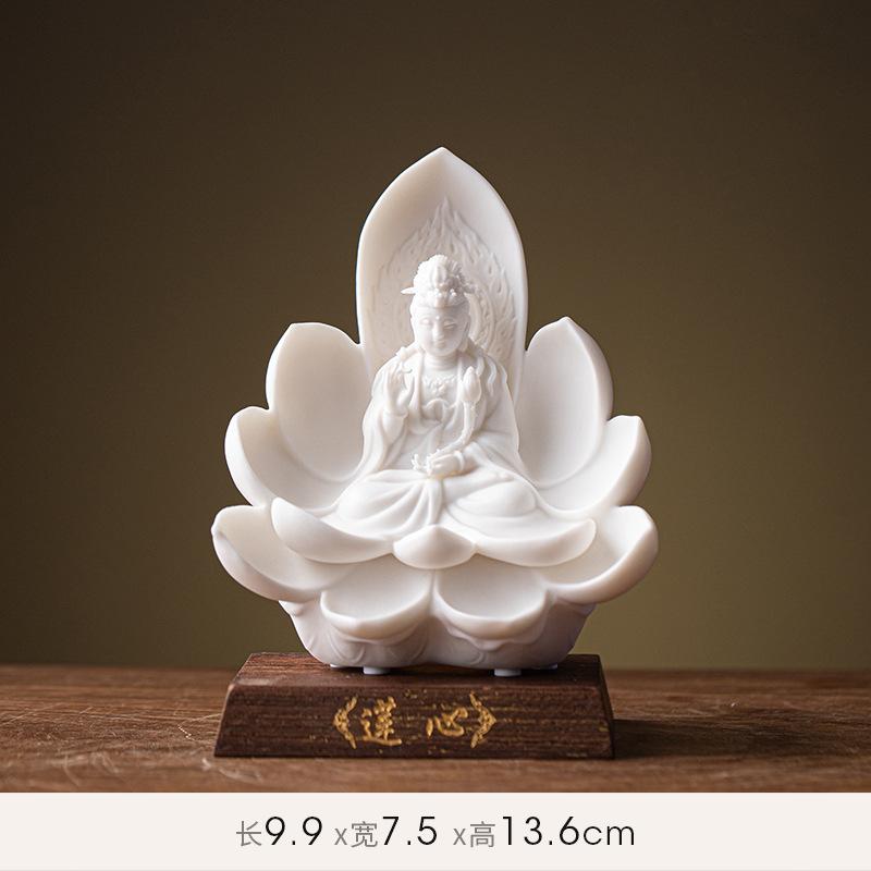 Керамическое украшение «Сердце Лотоса Бодхисаттва Гуаньинь» Белый фарфор Дэхуа Статуя Будды Линь Исинь Статуя Западных Трех Святых