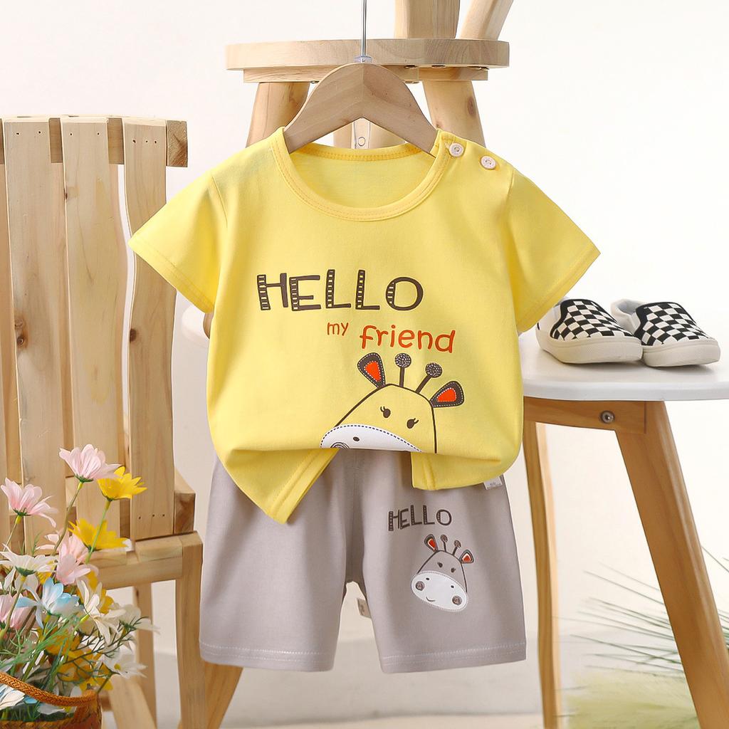 Children's Short-Sleeved Suit Boys' Cotton T-shirt Baby Children's Summer Clothing Girls' Shorts Clothes for Babies Summer Clothes
