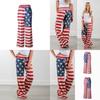 Womens High Waist Casual American Flag Print Drawstring Loose Wide Leg Pants For Summer