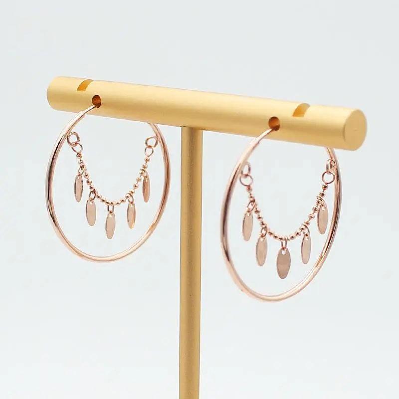 Purple Gold-Plated Rose Gold Willow Leaf Circle Simple Fashion Temperament Colored Gold Earrings