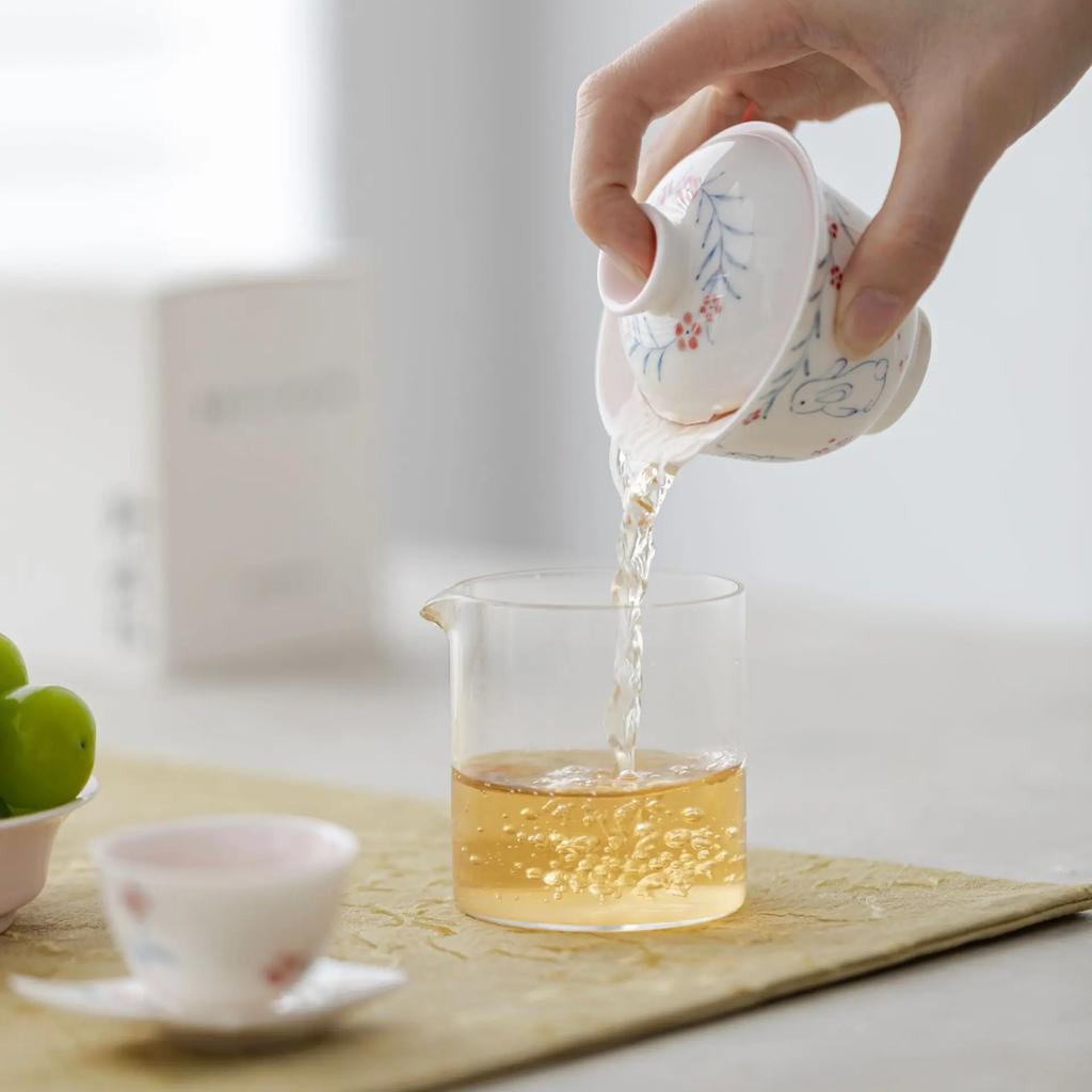 90ml Hand Painted Rabbit Gaiwan Set For Tea Chinese Small Tureen Pink Tea Bowl Kung Fu Tea Chawan Tea Cups Lily Deng's Store