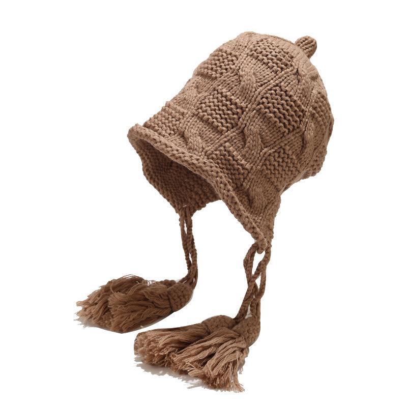 Japanese Flat Knitted Earflap Knit Cap Cute Student Style Winter Beanie Hat Common Travel