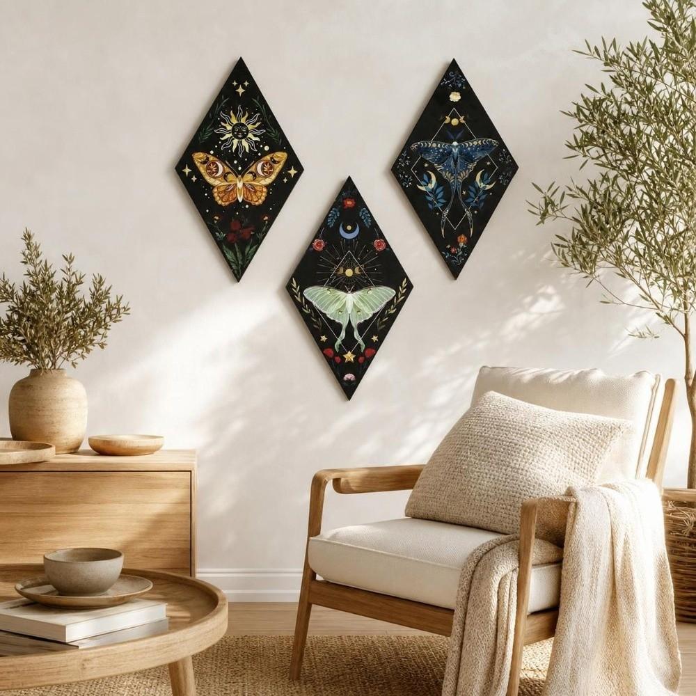 Dark Style Wooden Wall Decor Sun Moon Wall Art Sign Wall Mounted Board  Gothic Style