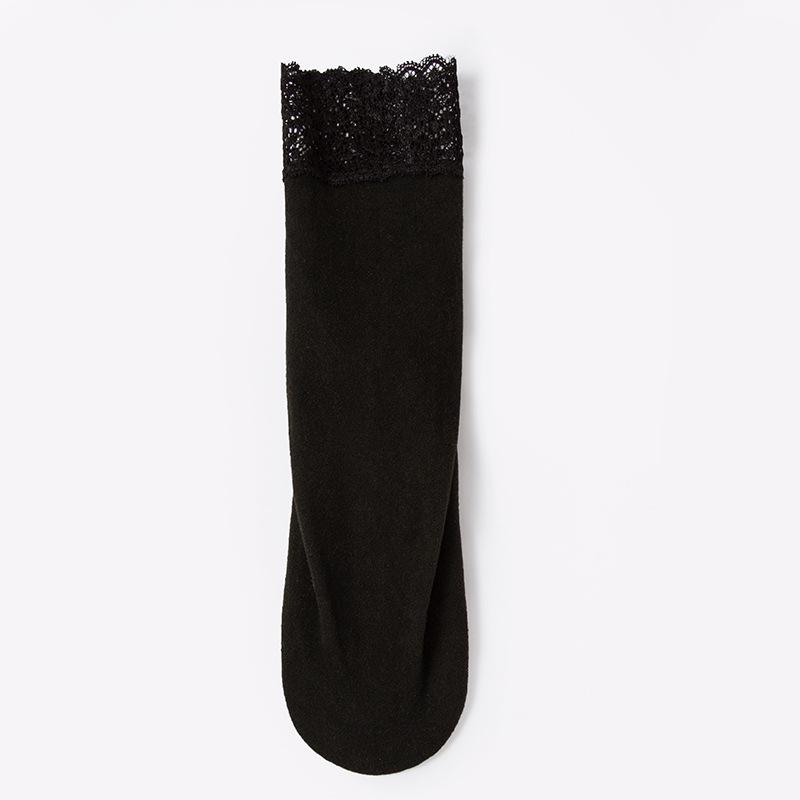 Women's Non-Slip Thermal Velvet Lace Trim Mid-Calf Socks - Cold-Resistant, Thickened Cotton for Autumn and Winter