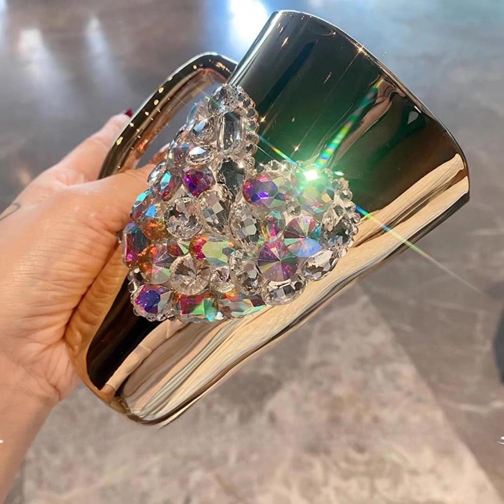 Sparkling Heart Diamond-encrusted Glass Coffee Mug Cup Light Luxury Tempered Glass Milk Tea Beverage Cup With Handle Water Mugs