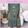 Summer Womens 3d Printed Polyester Vneck Midi Dress With Short Sleeves For Casual Wear