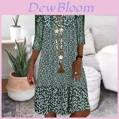 Summer Womens 3d Printed Polyester Vneck Midi Dress With Short Sleeves For Casual Wear