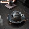 Retro Bronze Glazed Pot Bearing Holder Ancient Old Rock Mud Dry Brew Table Tea Tray Refreshment Fruit Plate Chinese Tea Set Gift