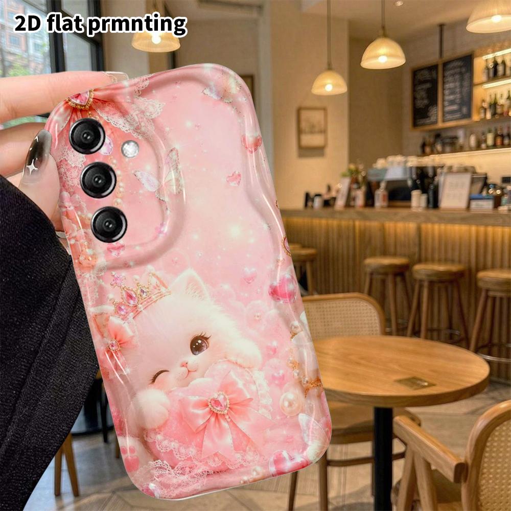 Phone Case: 2D Flat Samsung Galaxy A34 A35 S20 S22 S21 FE Plus Ultra Protective Case, Pink Cute Cat, Christmas and Halloween Gift