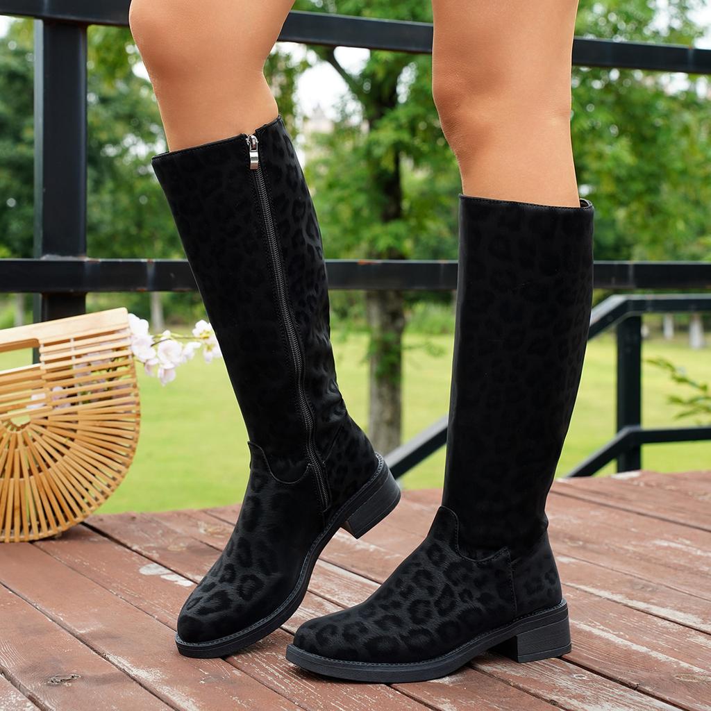 Wind leopardenmuster hohe stiefel damen herbst und winter große größe aber knielang modische stiefel