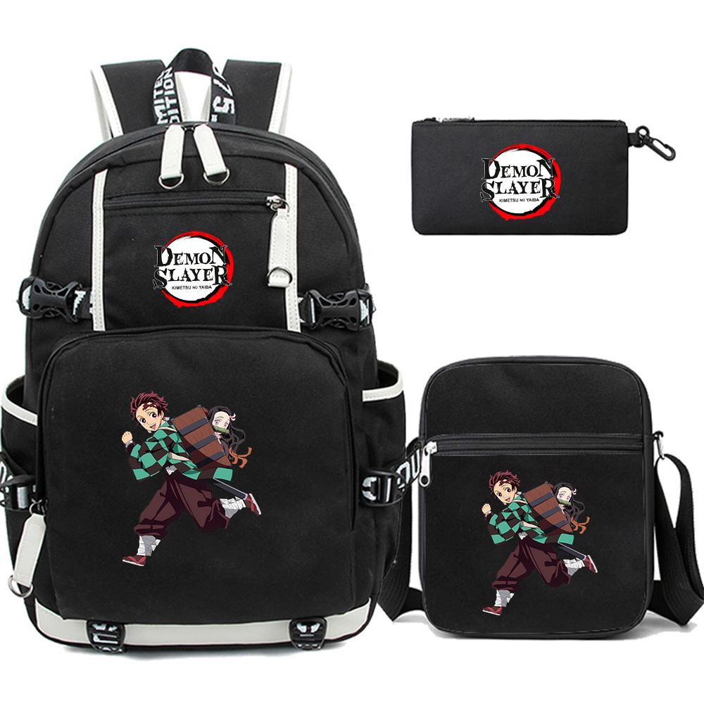 3Pcs/set Cartoon Demon Slayer Printed Backpack Large Capacity Bookbag Student School Bag Outdoor Laptop Travel Bag