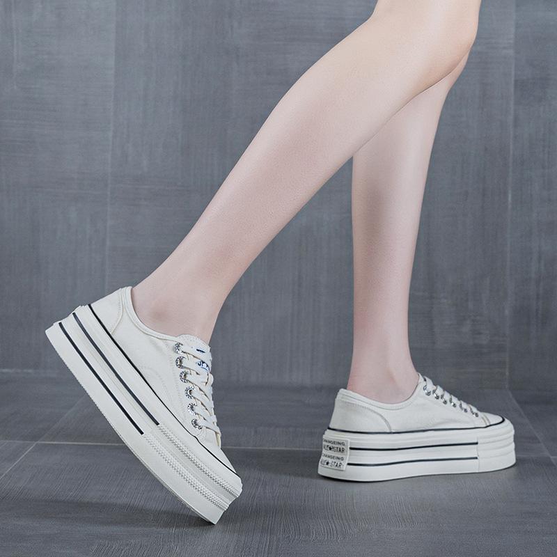Canvas shoes thick-soled heightened casual spring new muffin-soled breathable sports board shoes