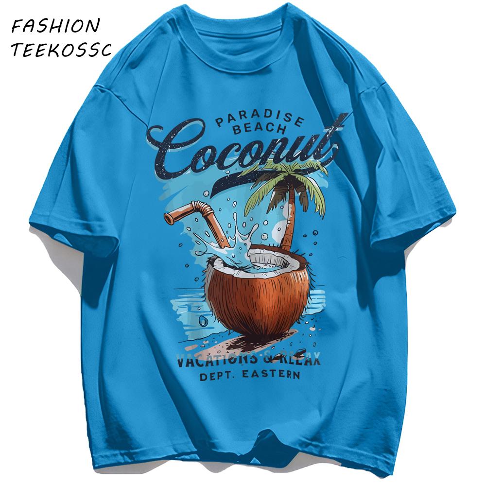 Pardise Beach Cocount Vacation Relax T Shirt Man AllNatch Basics TShirt Fashion Cotton Sportswear Unisex Summer Loose Clothing