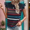 Nowa damska letnia casualowa koszulka w paski z koronkową dekoracją i falbankowymi rękawami