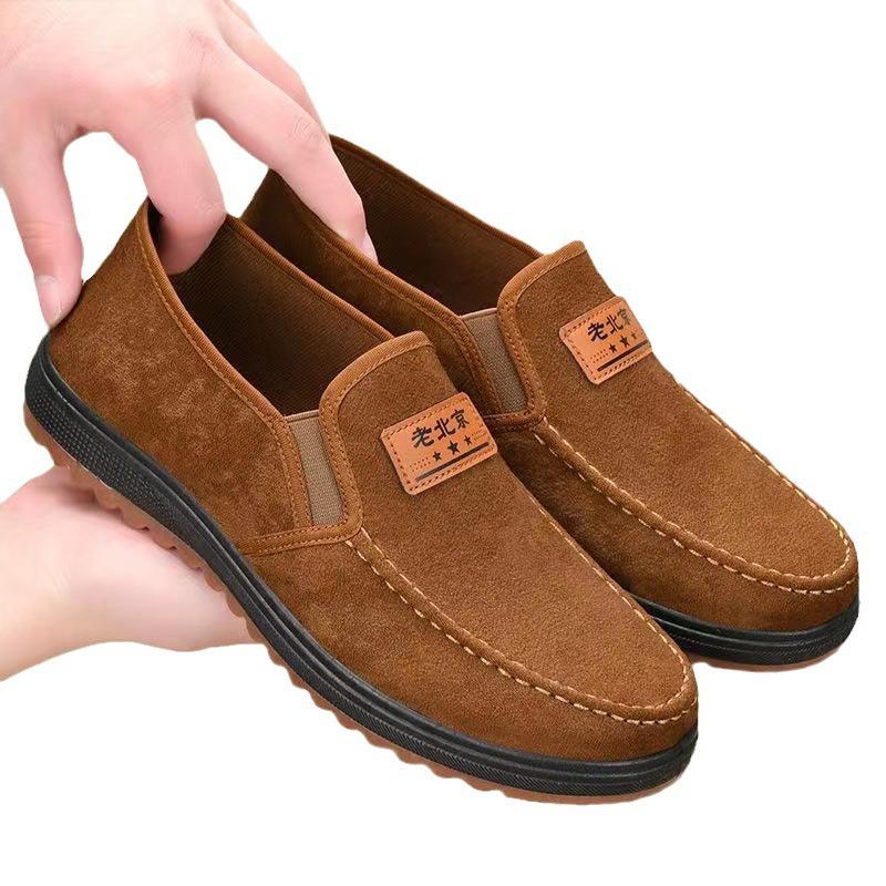 Heren Winter Fleece Gevoerde Leren Schoenen - Dik, Warm, Antislip Zachte Rundspees Zool Casual Papa Schoenen