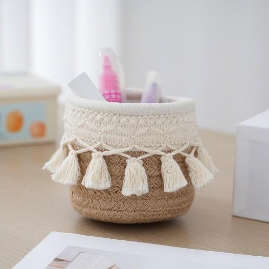 Organizér na štětce na make-up, Mini úložný košík na hřebeny a kartáče, Košíky v boho stylu pro držák na tužky a pera