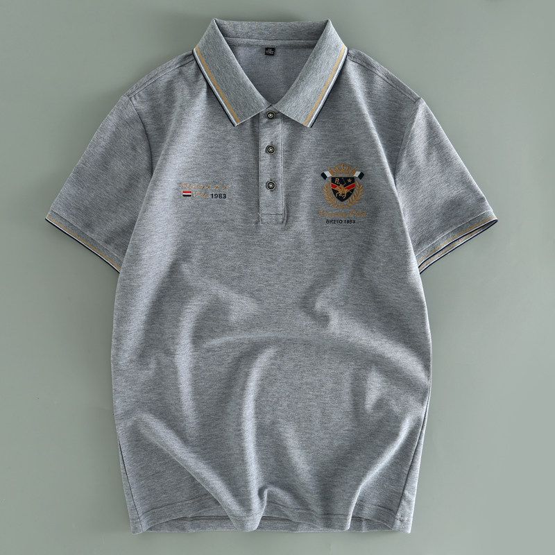 Foreign Trade Cut the Tag Off Tail Goods Summer High End Embroidery Pearl Cotton Polo Shirt Men's Business Leisure Lapel Short Sleeve T-shirt