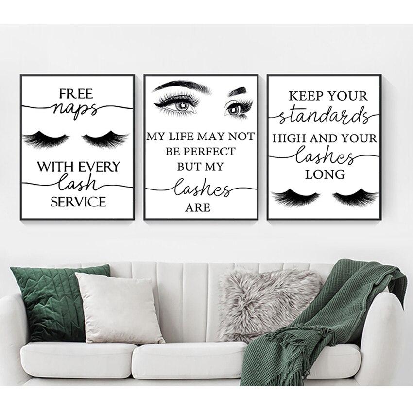 Wimpern & Brauen Wandaufkleber Für Schönheitssalon – Schwarzes Vinyl, 42 X 114 Cm (selbstklebend)