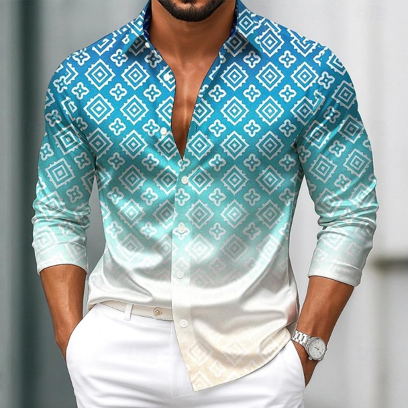 Men's Retro Print Shirt Long Sleeve Lapel Single-Breasted Autumn Casual Comfortable Streetwear