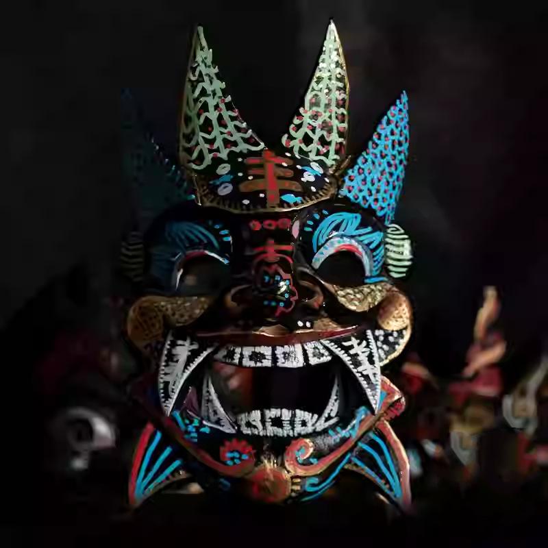 Halloween cos Ghost play mask, Japanese sacrificial costume props, Halloween carnival, horror ghost entertainment Nuo Opera Mask