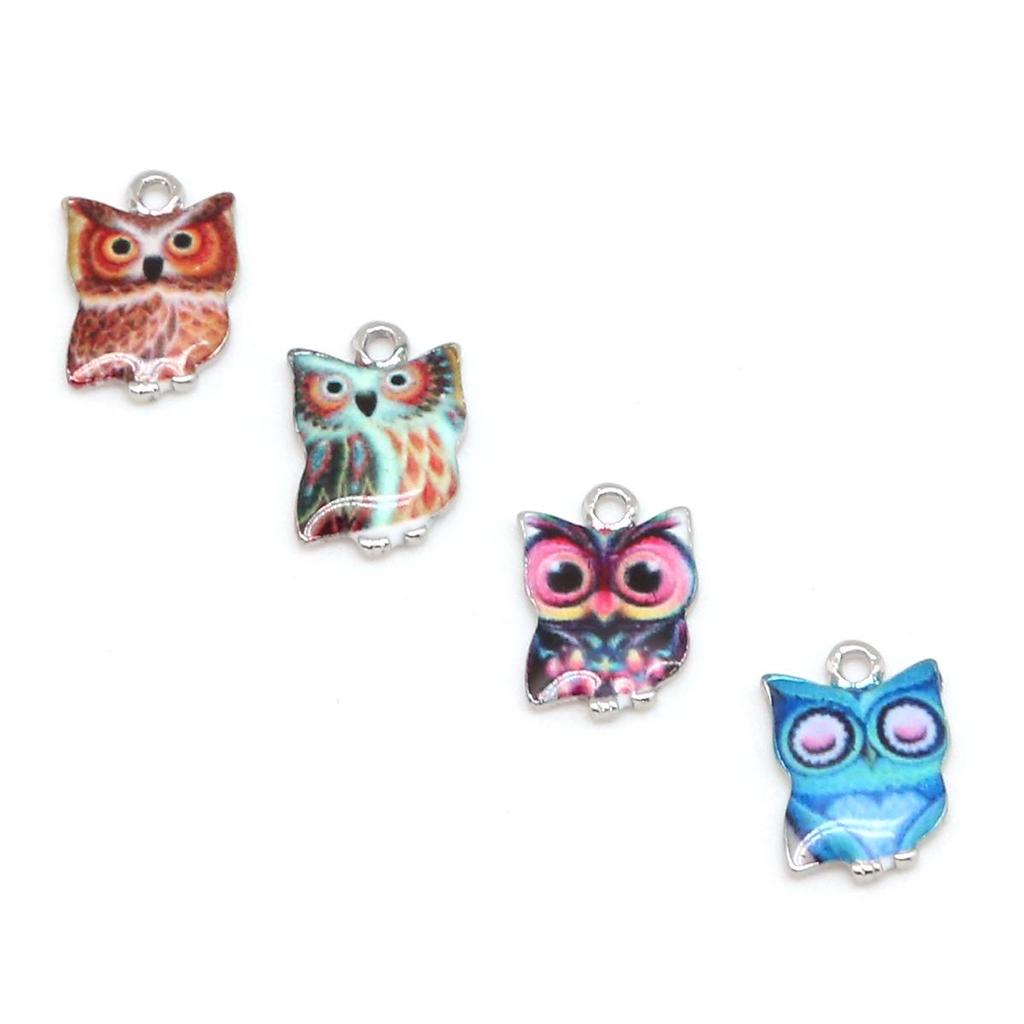 2/4Pcs 10*15mm Owl Shape Alloy Drop Oil Pendant For Jewelry Component Making DIY Necklace Bracelet Earring