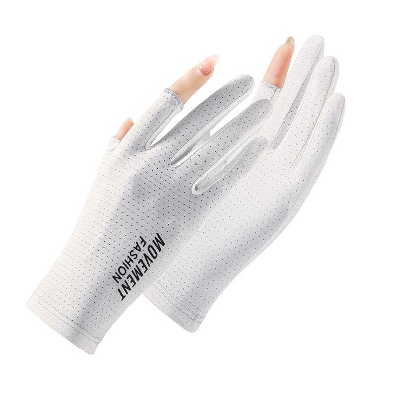 

Солнцезащитные перчатки для женщин на весну и лето, защита от УФ-излучения, быстросохнущие, из искусственного шелка, ощущение прохлады, для вождения и езды на велосипеде на открытом воздухе, открытые два пальца One Size