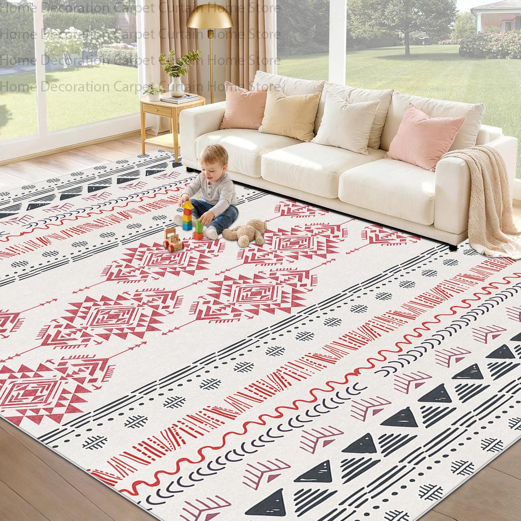 Vintage Geometric Carpet Living Room Soft Fluffy Home Decor Washable Rectangle Bedroom Large Area Rug Non-Slip Lounge Floor Mats
