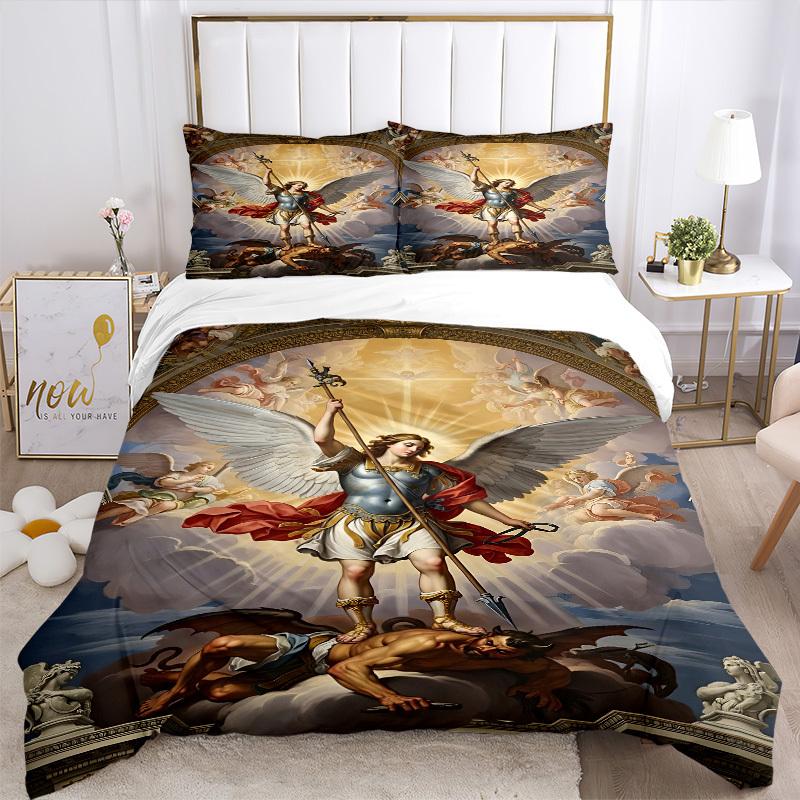 3pcs Archangel Michael Duvet Cover Set - Machine Washable, Includes 1 Cover and 2 Pillowcases, No Core Included Yy251013150