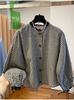 Korean Black and White Plaid Shirt Women's Long-sleeved Spring 1116 New Lace Loose Lace Splicing Short Inner Top