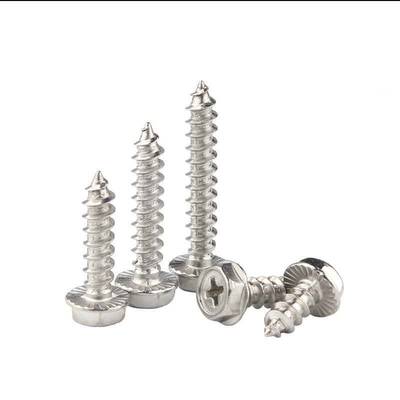 Yigu Stainless Steel Phillips Hex Head Self-Tapping Screws with Washer, Anti-Slip, Pointed Tip, M3-M6