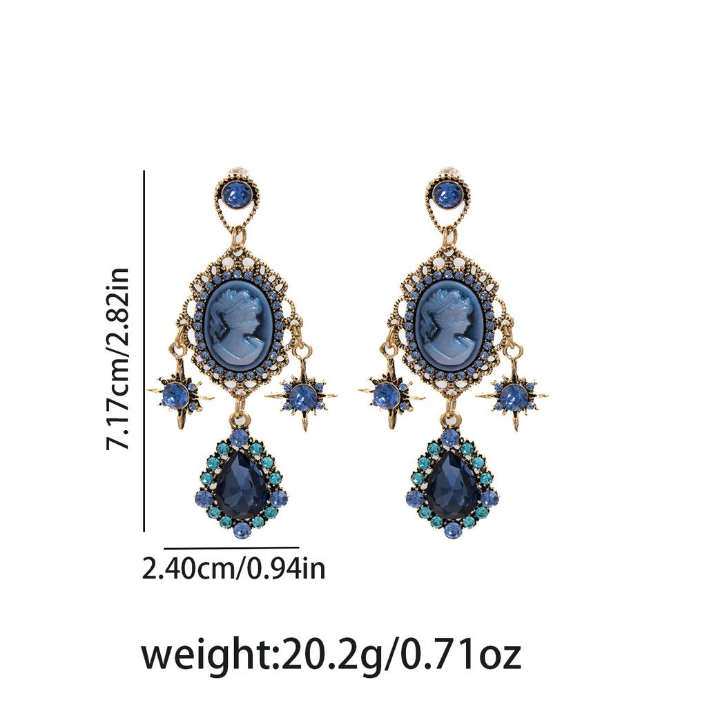 Geometric Retro Palace Style Blue Water Drop Irregular Fashion Light Luxury High-end Sense Earrings