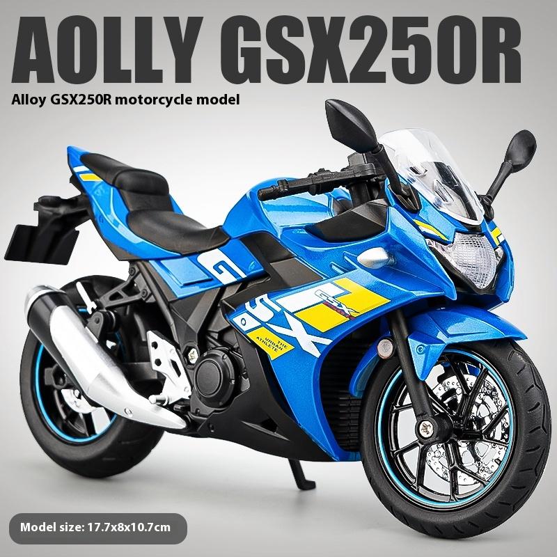 1/12 Scale Suzuki GSX-250R Motorcycle Toy Alloy Diecast Model Sound and Light Toys Rubber Tires Miniature Racing Model Present for Kid