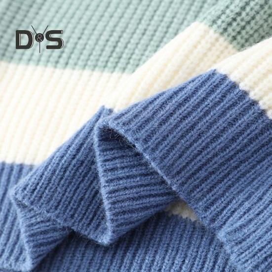 Fall Winter Men Sweater Half-high Collar Thickened Knitted Warm Loose Colorblock Loose Long Sleeves Pullover Daily Wear Sport Sweater