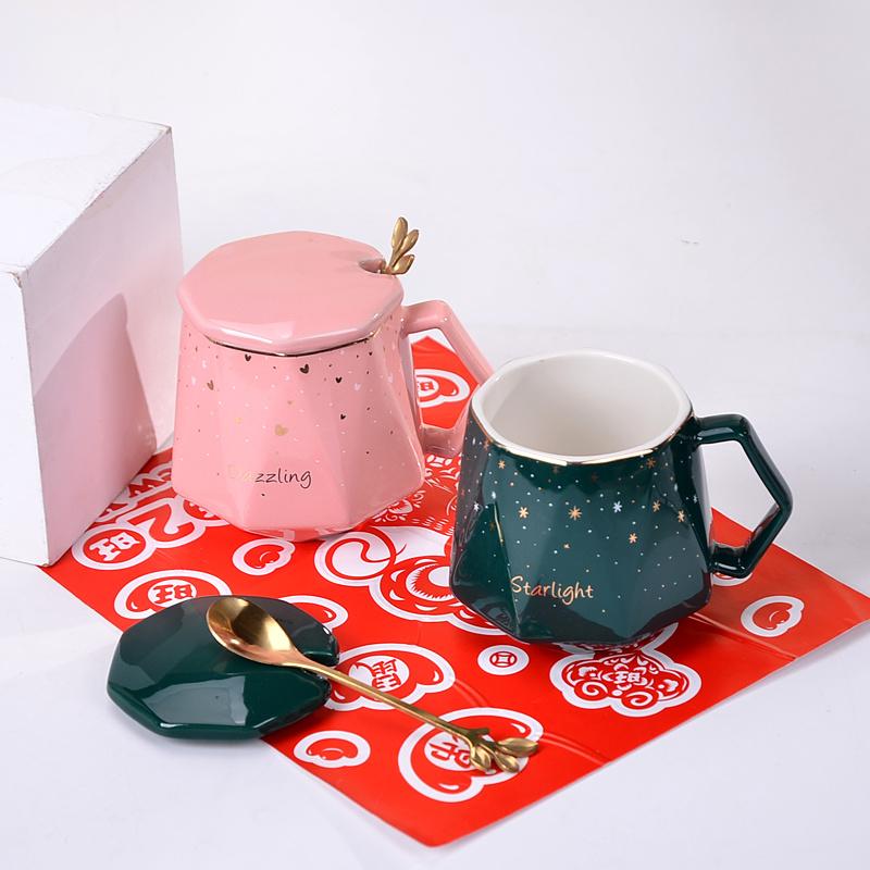 Creative Personality Trend Coffee Cup Nordic Style Ceramic Cup with Lid and Spoon Office Water Cup Gift Set