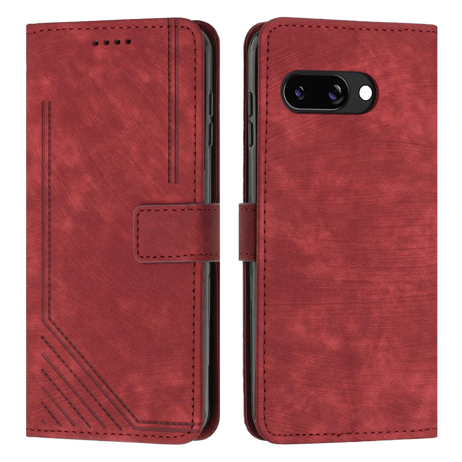 For Google Pixel 9a Case Imprinted Lines Leather Phone Cover Folding Stand F