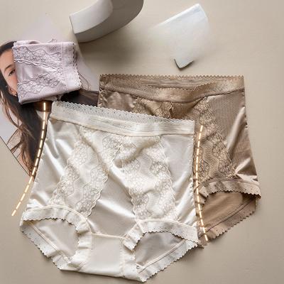 Unterwäsche Damen Übergröße Slips Elastisch Hohe Taille Kompression Dreiecksslips Maulbeerseide Zwickel Spitze Nahtlose Unterwäsche Atmungsaktiv