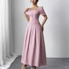 Women's Clothing Long Summer New Simple Temperament Waist Thin Square Neck Dress Bubble Sleeves