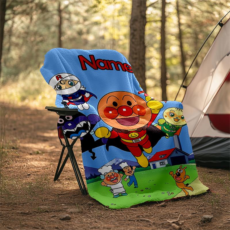 Personalized Custom Name Blanket - Anpanman Print Design,Blanket for Sofa,Bed,Travel,Camping - Soft and Warm, Great Gift