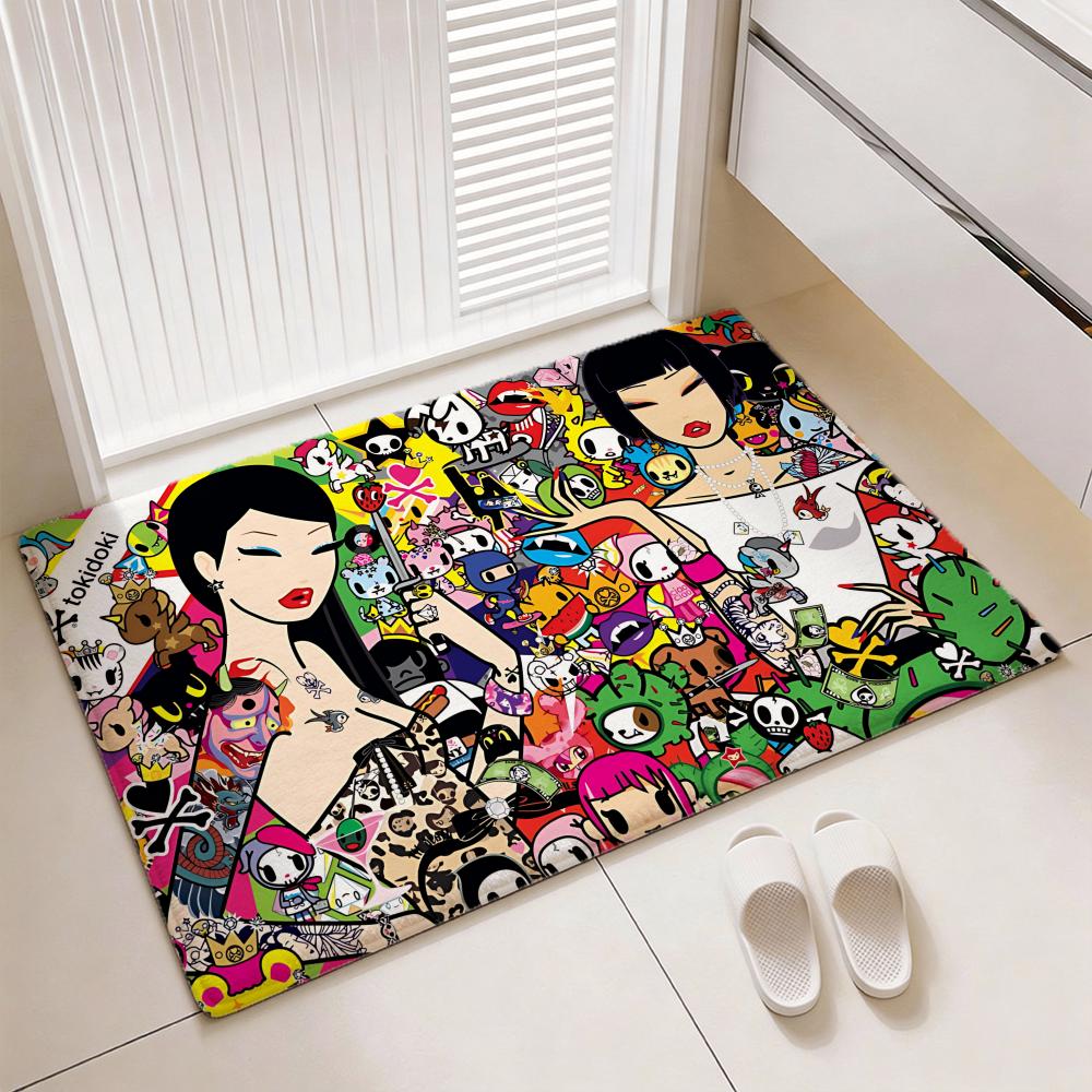 Kawaii Lifestyle Brand T-tokidokis Floor Mat Soft Thickened Flannel Door Mat Non-Slip Living Room Rug Home Decor