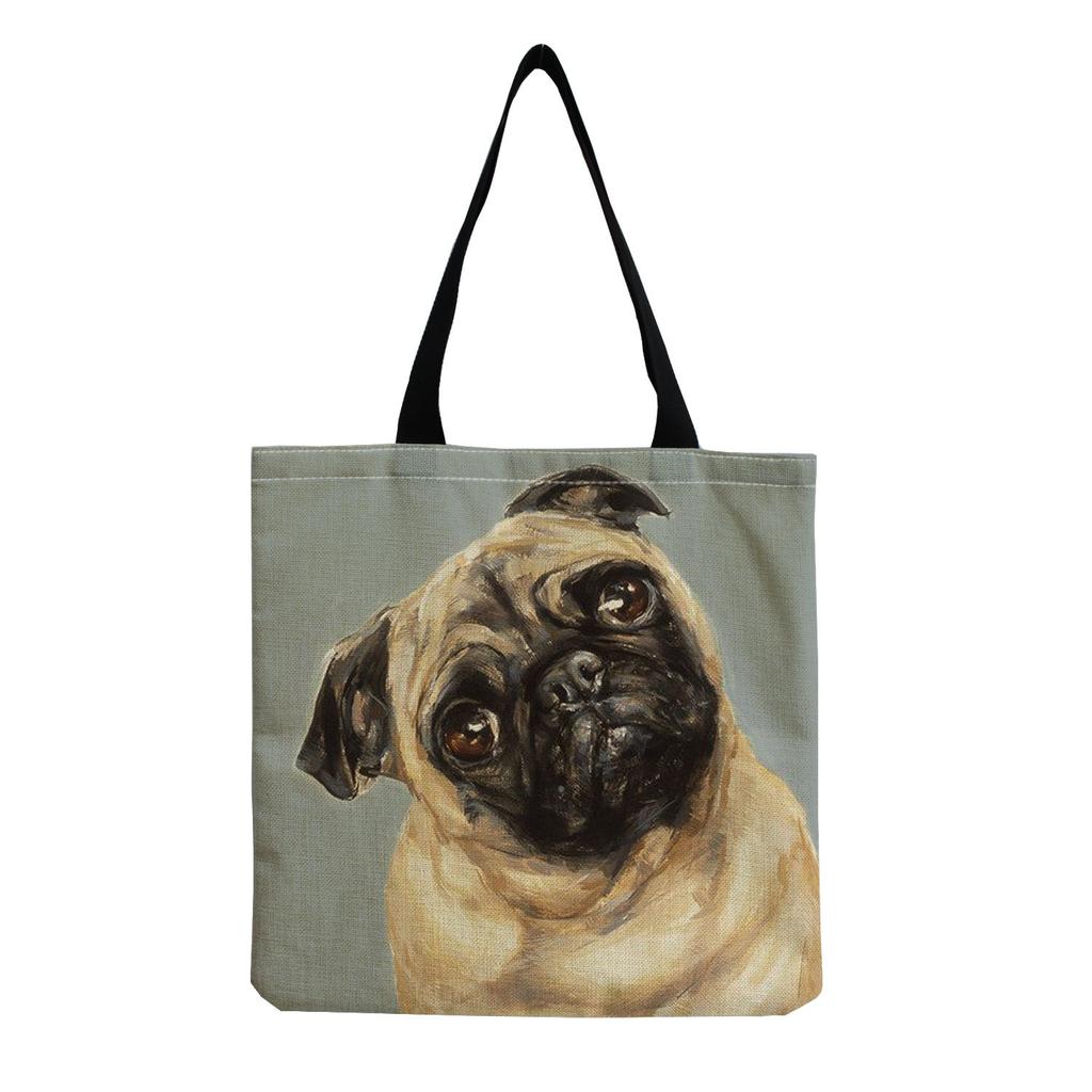 Women Vintage Linen Tote Bag - Large Capacity Dog Print Shoulder Handbag for Casual & Grocery Shopping KTB