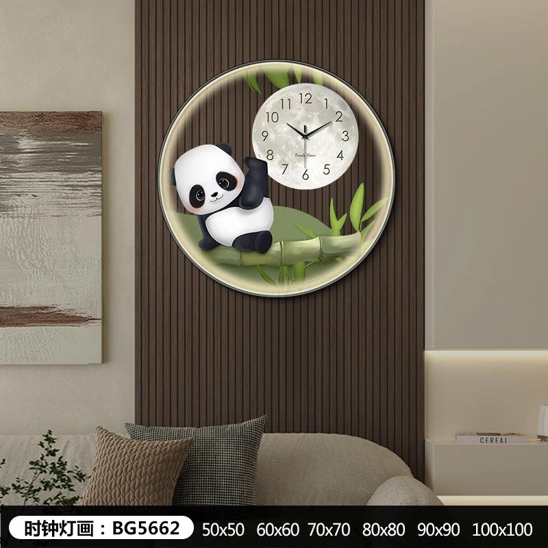 

Circular transparent panda wall clock living room dining room decorative painting Creative LED wall light hanging wall clock Plug-in 50cm червоний