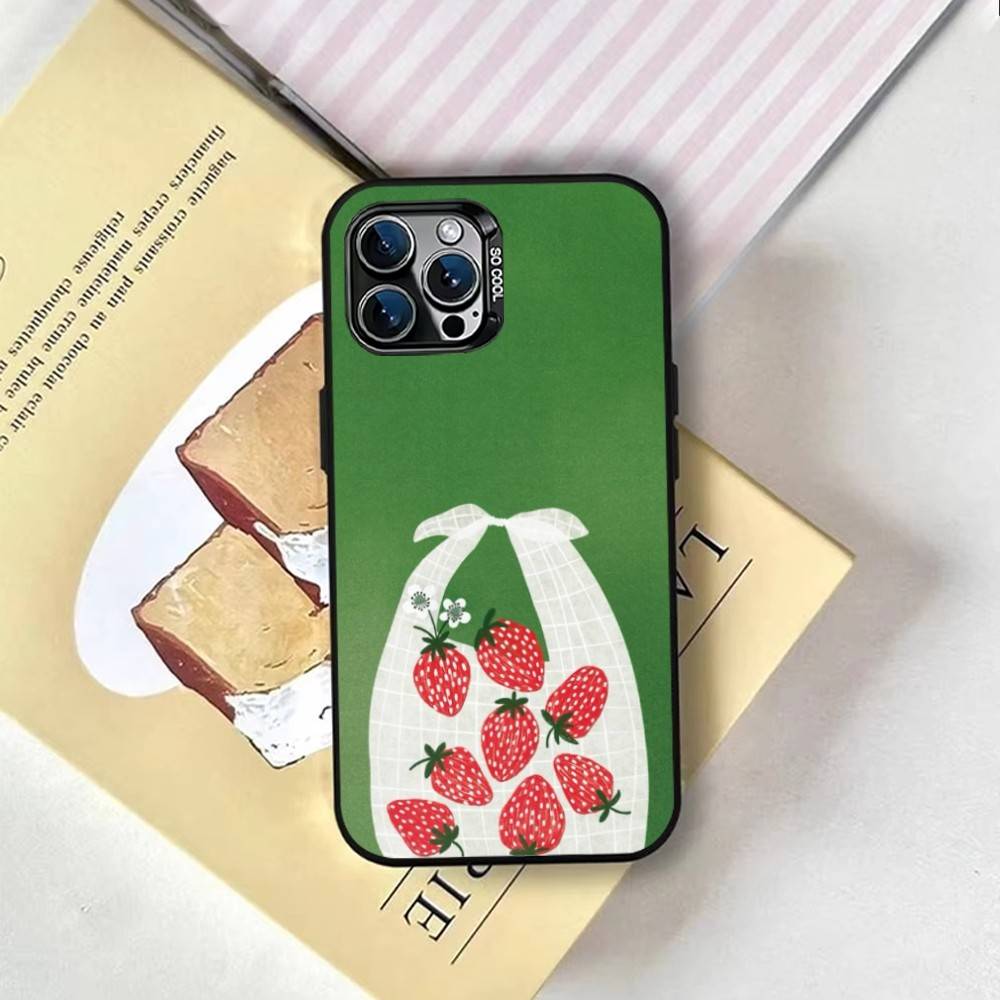 Korean Sweet Strawberry Phone Case For iPhone 17,16,15,14,13,12,11 Plus,Pro Max,XS,Colorful Silver Phone Case Funda Cover