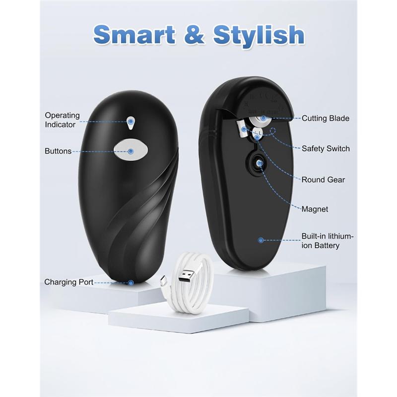 A25F-For Kitchen Can Opener-Rechargeable Electric One-Touch Automatic For Seniors Smooth Edge чёрный