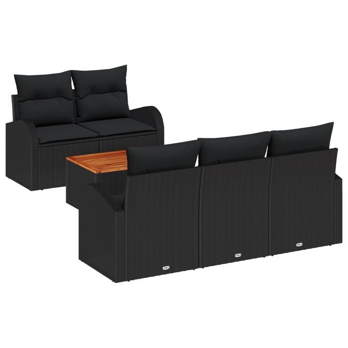 VidaXL Ensemble de canapé de jardin 6 pièces avec coussins noir poly rattan acacia 3347520