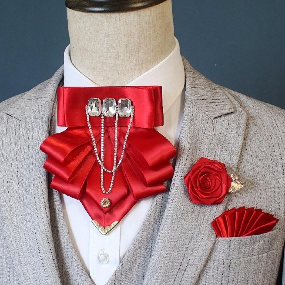 3 pcs/set Exaggerated Collar Bow Tie Brooch Set Tassel Wedding Accessory Set Formal