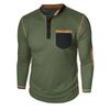 Men's Long Sleeve Stand Collar Henry Tshirt Casual Cotton Patchwork T-Shirt Autumn Winter Base Layer Shirt American Retro Tees