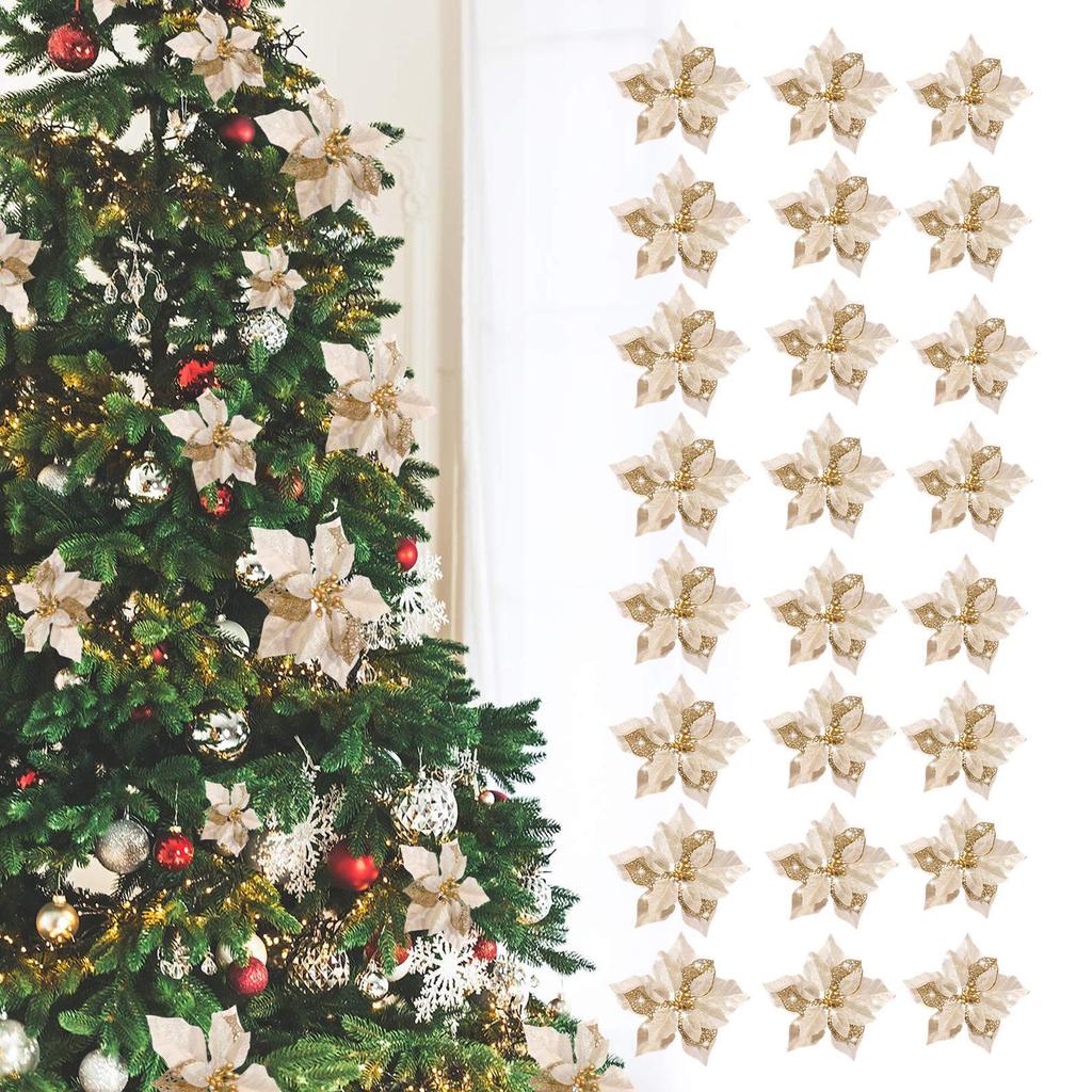 24pcs Artificial Flowers Decoration Gold Flowers Christmas Tree Ornaments Christmas Tree Wreaths Garland Decor For New Year
